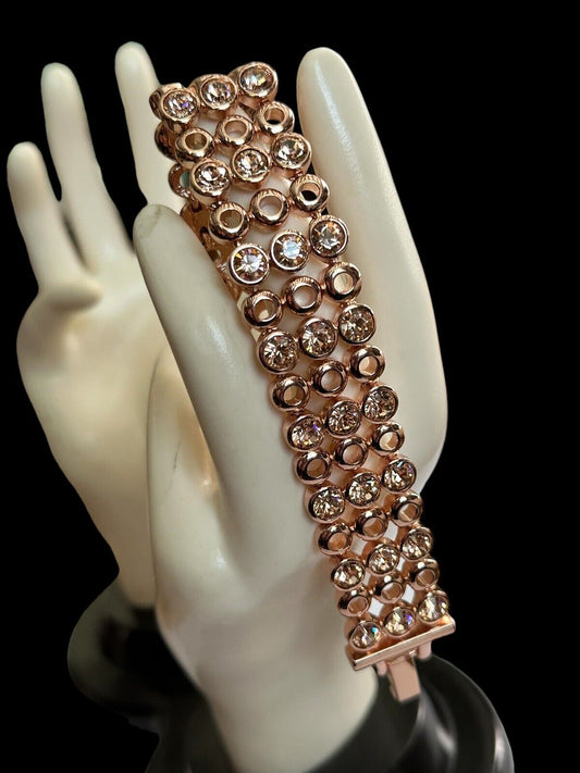 Vintage 1980s Rose Gold Plated Diamanté Tennis  Bracelet New Old Stock