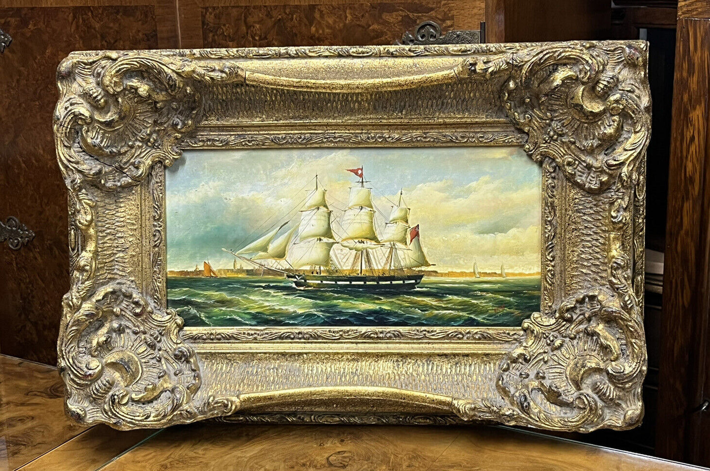 Maritime Oil On Board In Gold Gilt Frame