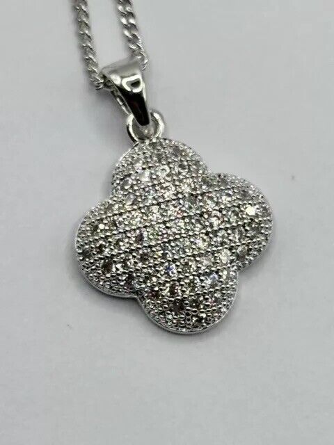 Rhodium Plated Clover Necklace Made With Clear Swarovski Crystals New Old Stock