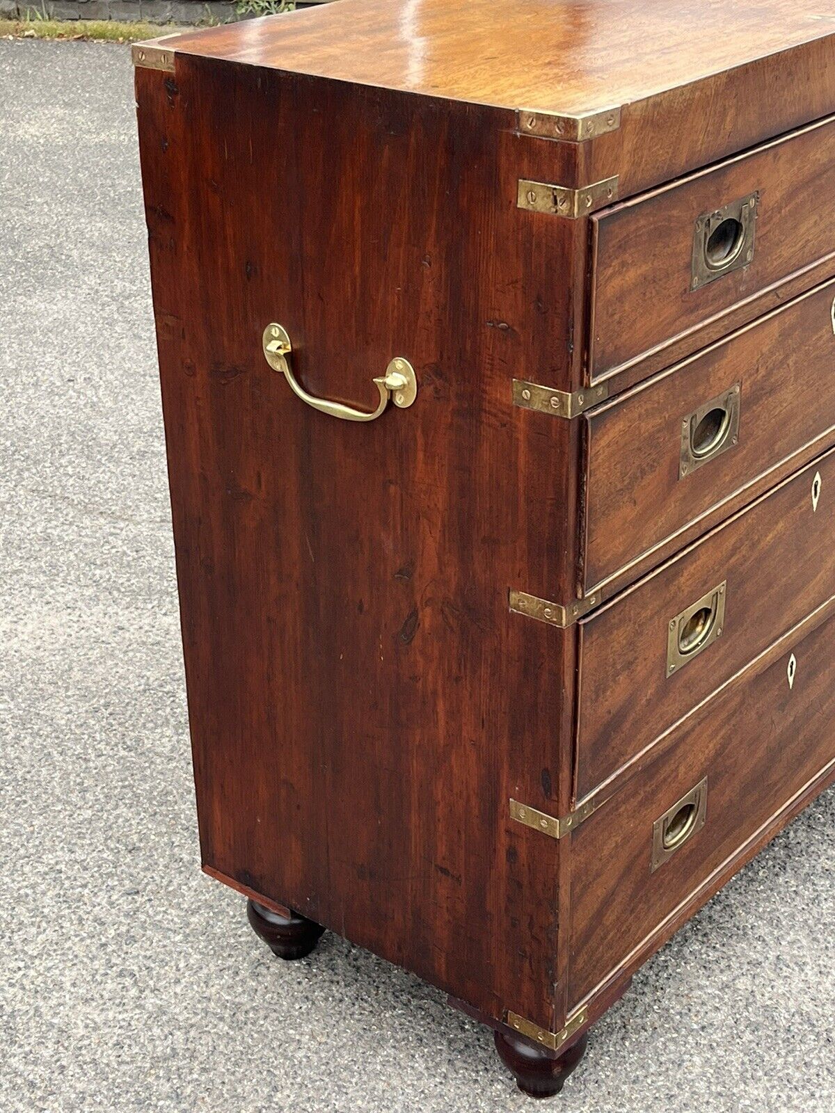 Campaign Chest Of Drawers. Brass Handles & Brass Bound.