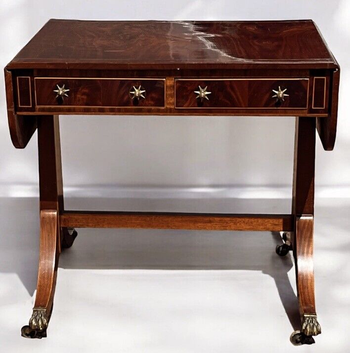 Antique Regency Inlaid Mahogany Sofa Table, Side Table, Console Table, Drawers