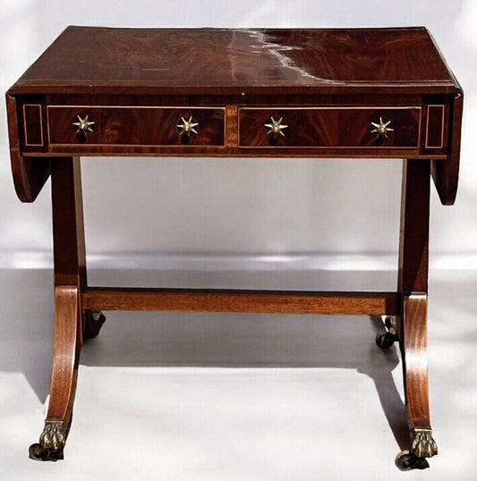 Antique Regency Inlaid Mahogany Sofa Table, Side Table, Console Table, Drawers