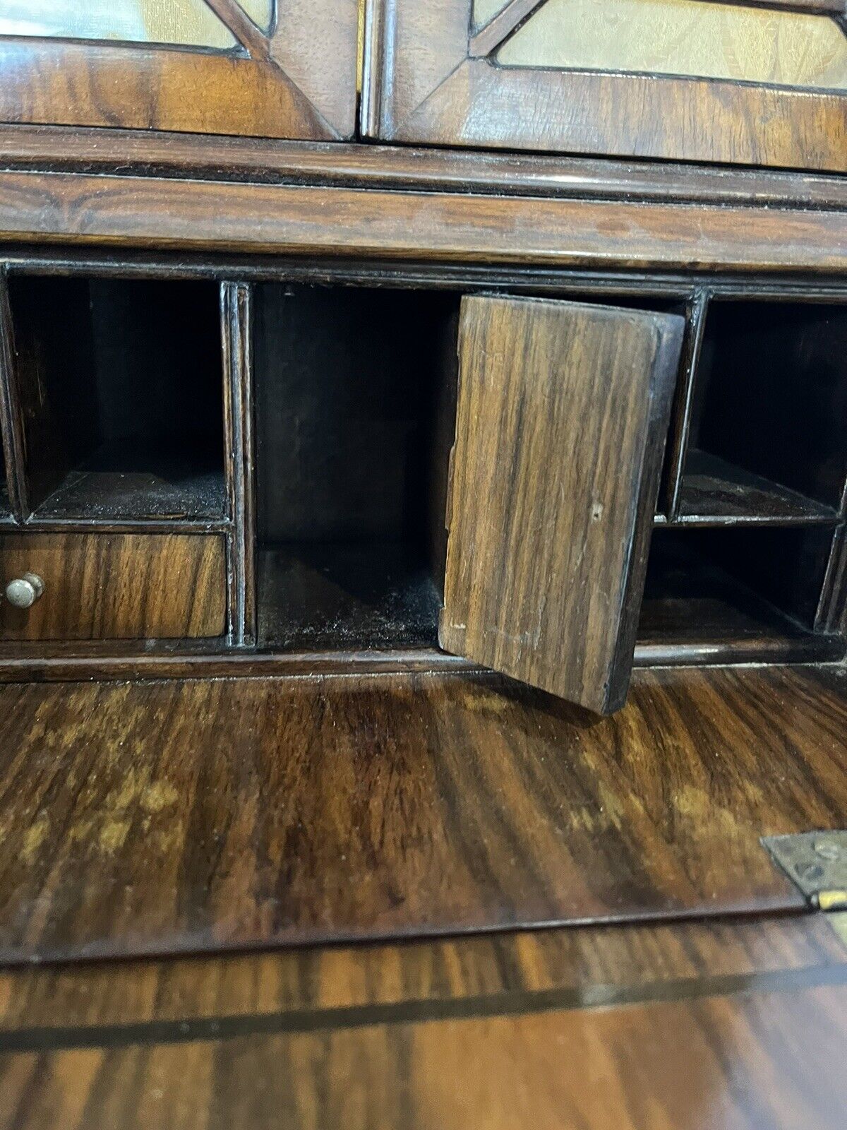 Miniature Apprentice Piece Walnut Bookcase Bureau, Fitted Interior.