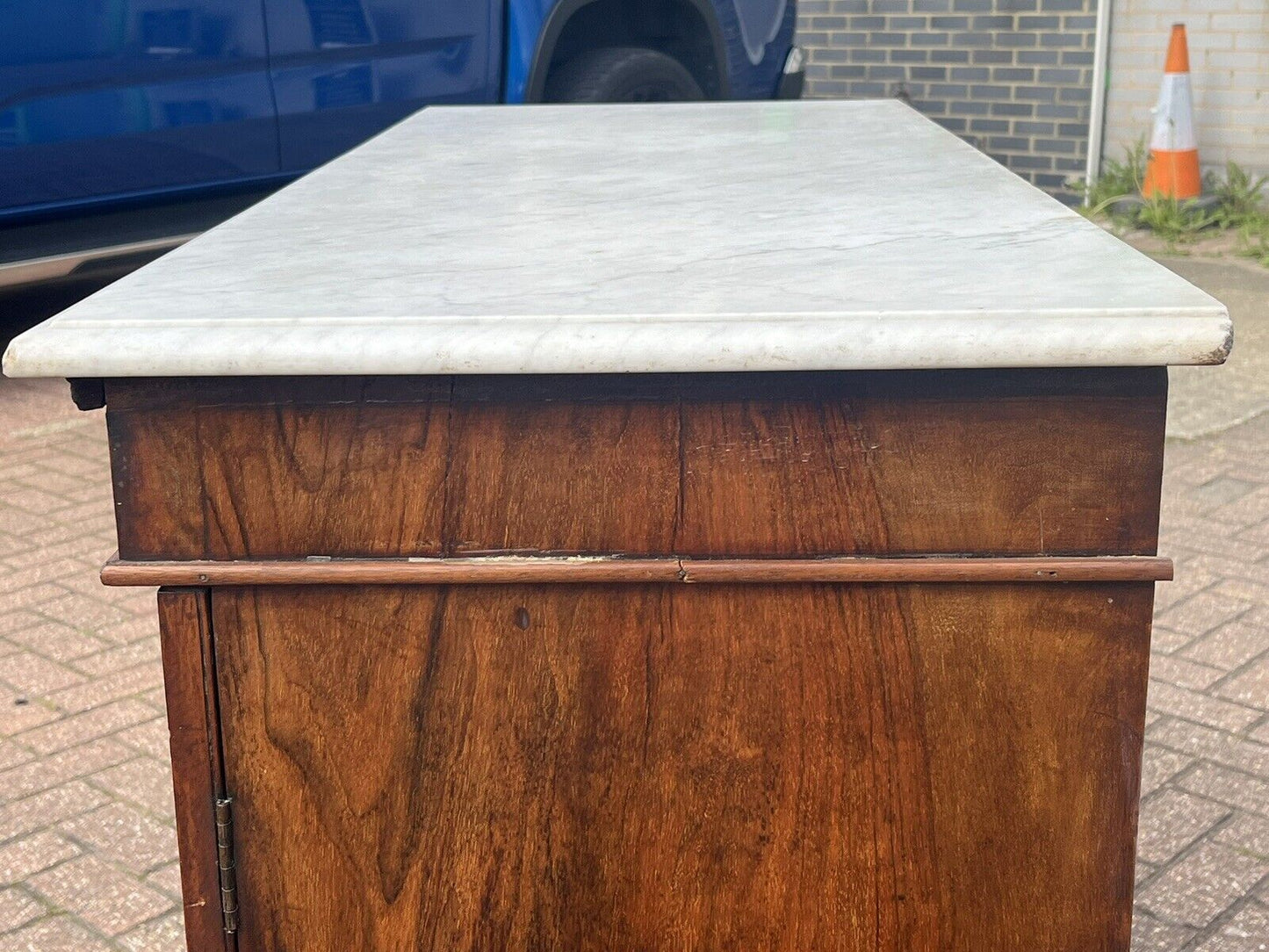 Victorian Walnut Pier Bookcase, Display Cabinet, Credenza With White Marble Top