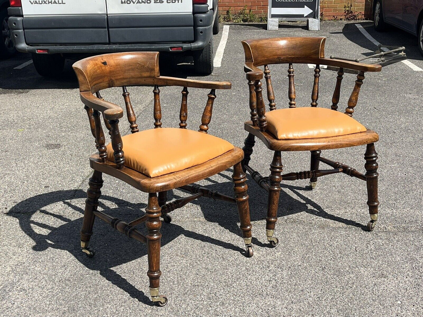 Victorian Library Armchairs, On Brass Castors, Good Quality Examples.