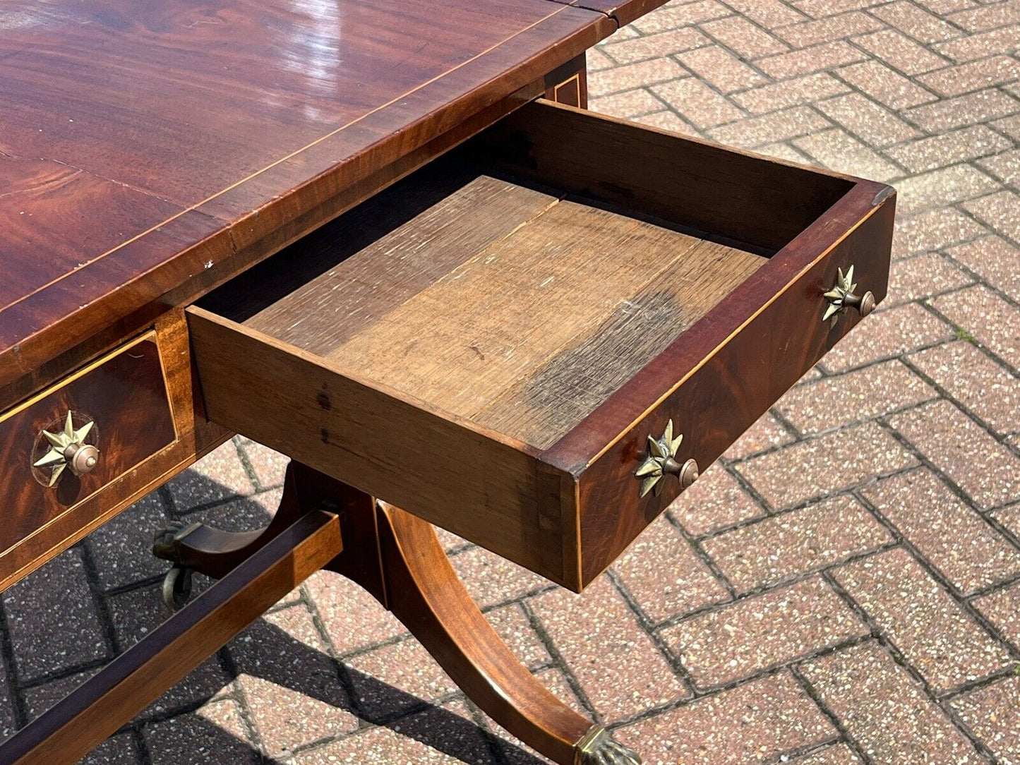 Antique Regency Inlaid Mahogany Sofa Table, Side Table, Console Table, Drawers