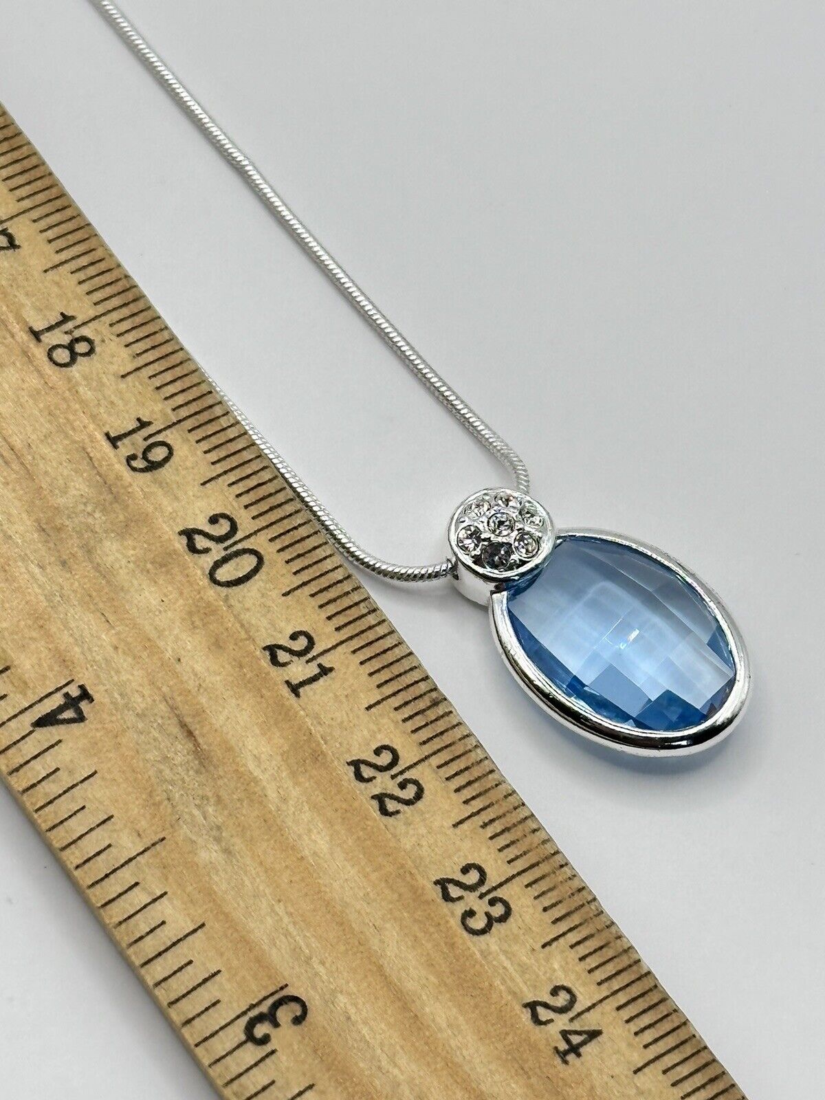 Rhodium Plated Necklace Made With Blue Swarovski Crystal New Old Stock