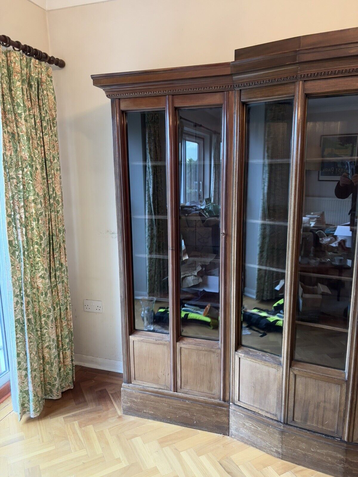 Large Quadruple Library Mahogany Bookcase, Adjustable Shelves, With Keys.