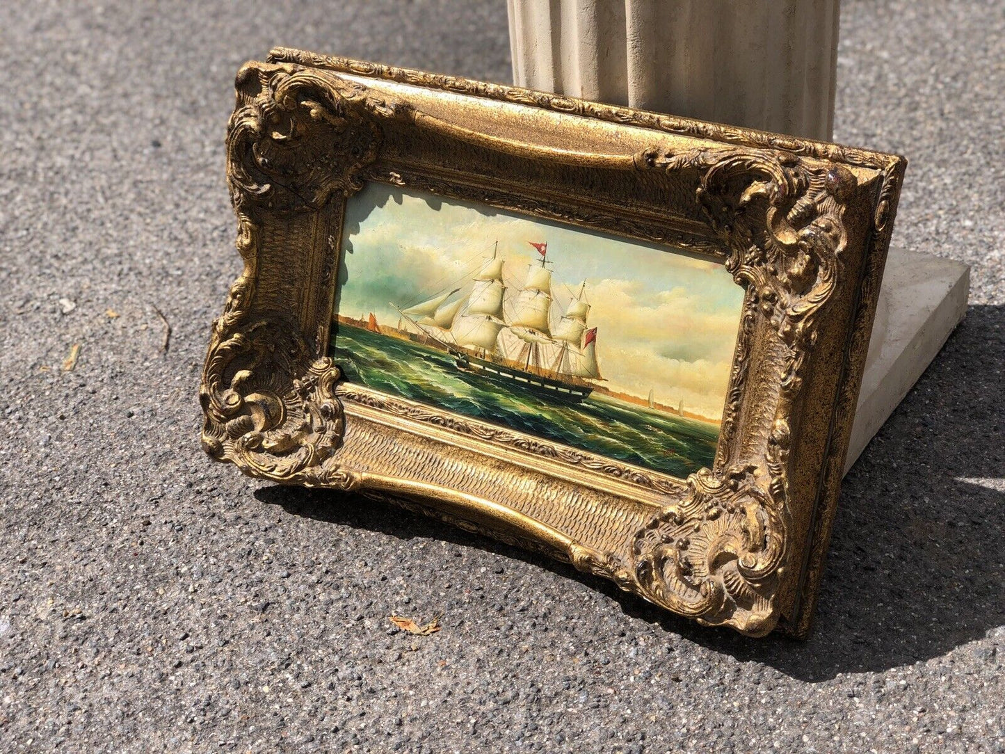 Maritime Oil On Board In Gold Gilt Frame