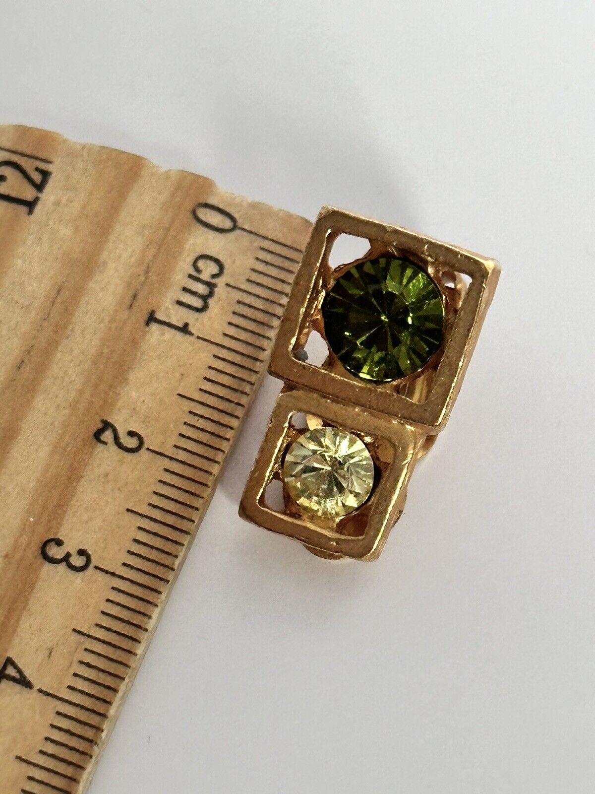 Vintage Gold Tone Green Diamantés Clip On Earrings