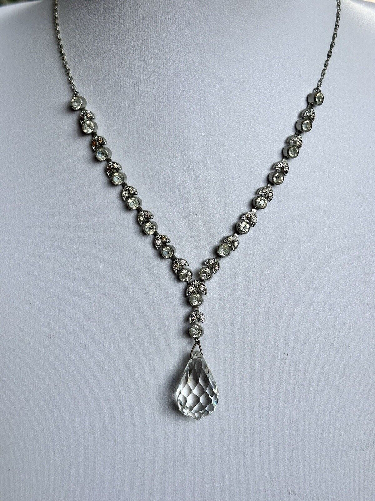 Vintage Old Glass Crystal Droplet Necklace