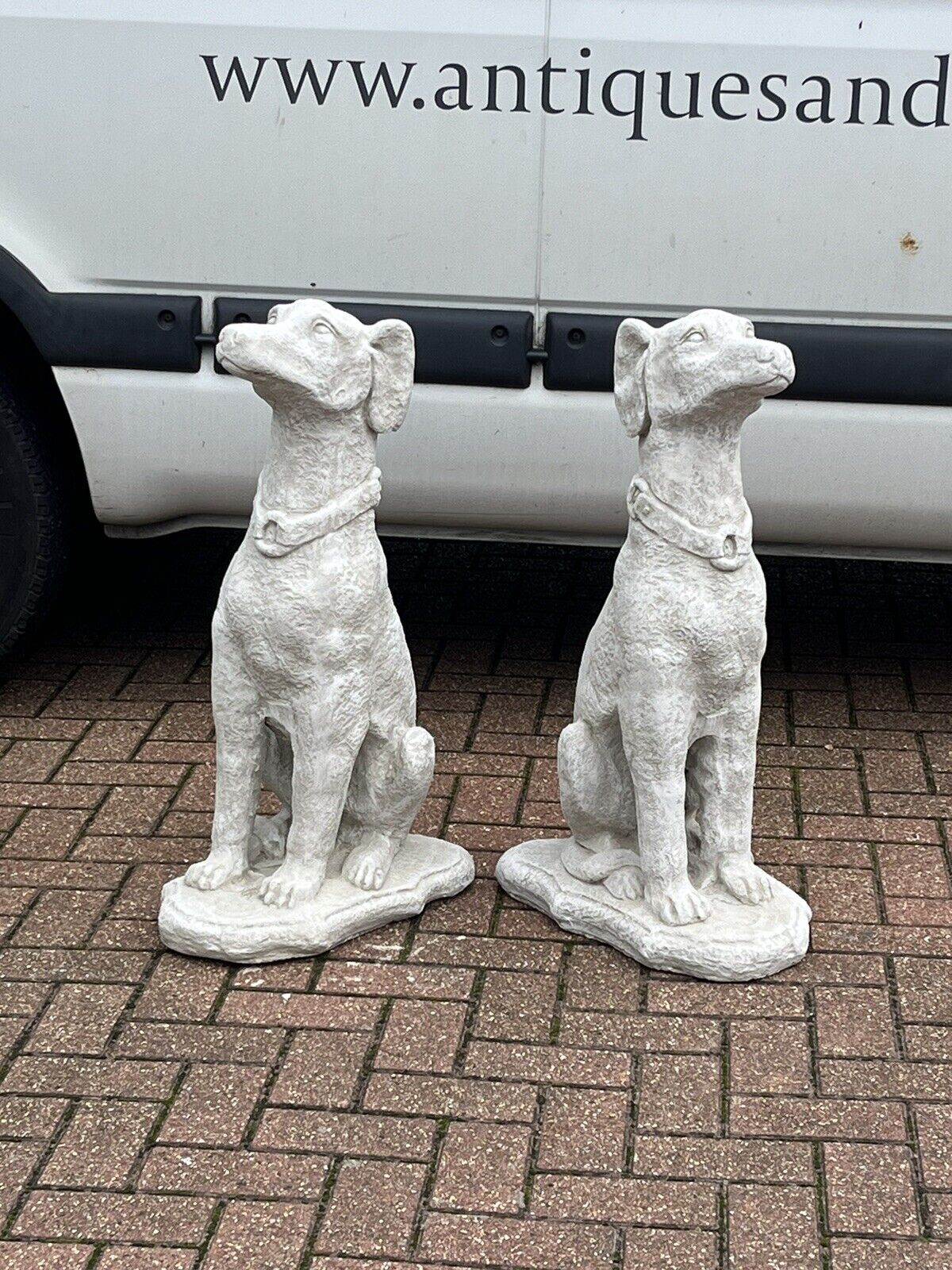 Life Size Pair Of Garden Seated Dog Statues, Great Look. Very Heavy.