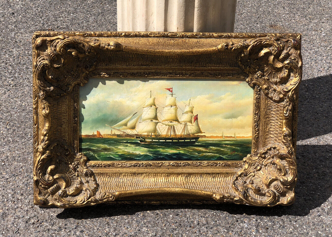 Maritime Oil On Board In Gold Gilt Frame