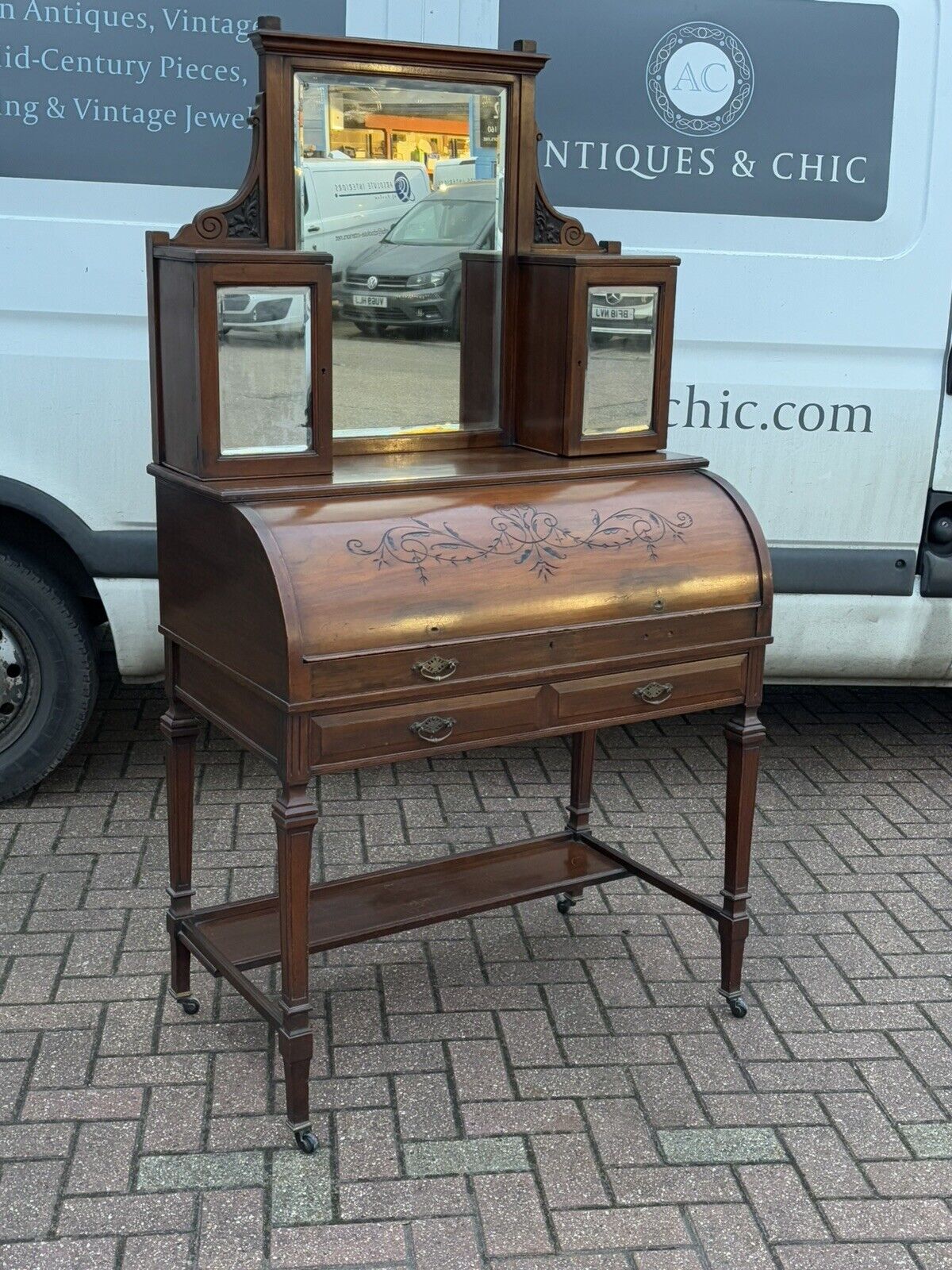 Victorian Satin Walnut Roll Top Desk With Fitted Interior , Loads Of Storage.