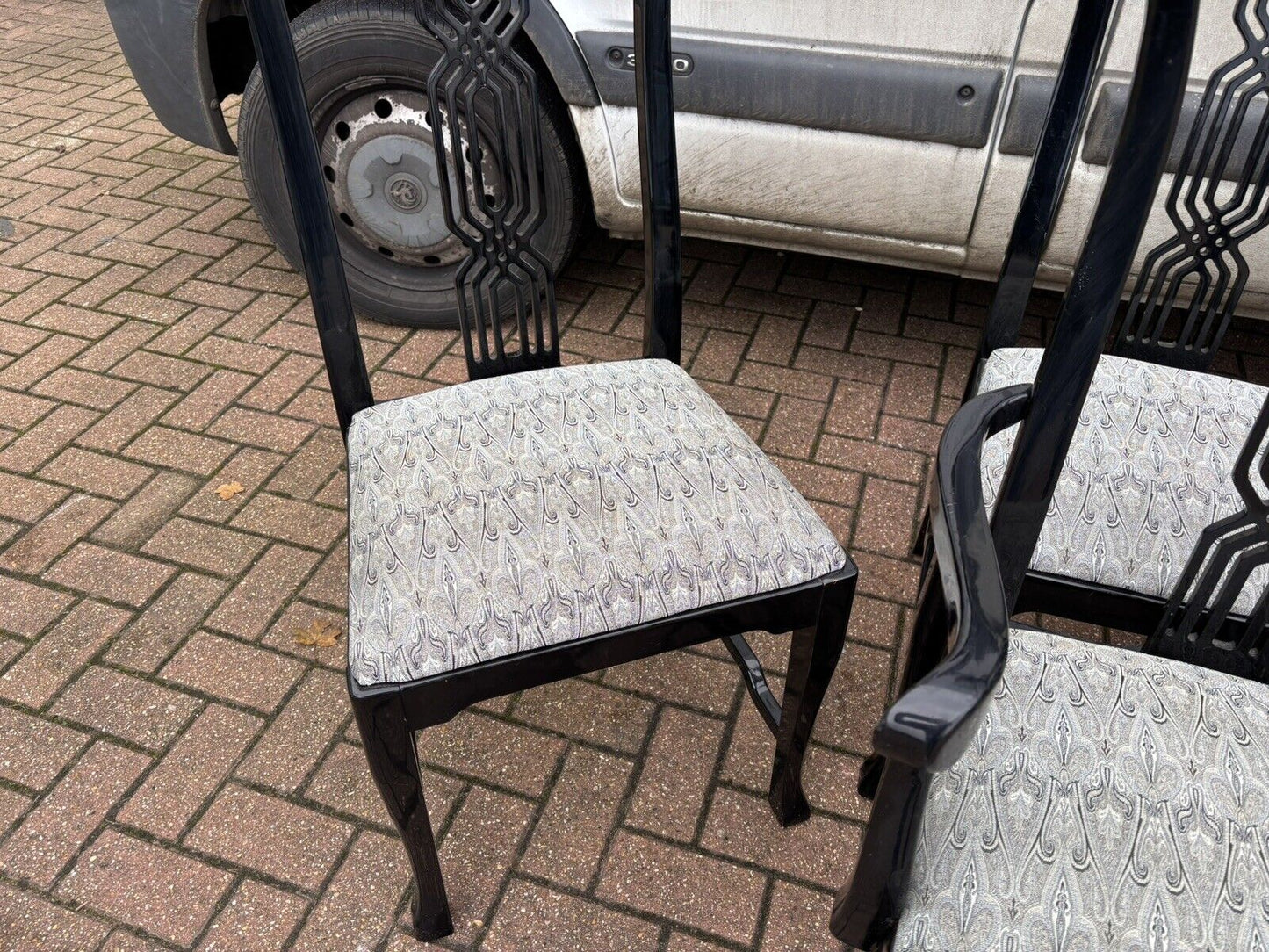 Set Of 8 Black Lacquered Chippendale Style Dining Chairs