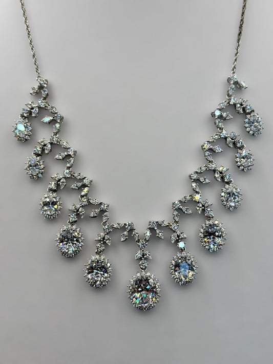 Vintage 1980s Rhodium Plated Necklace Made With Swarovski Crystals