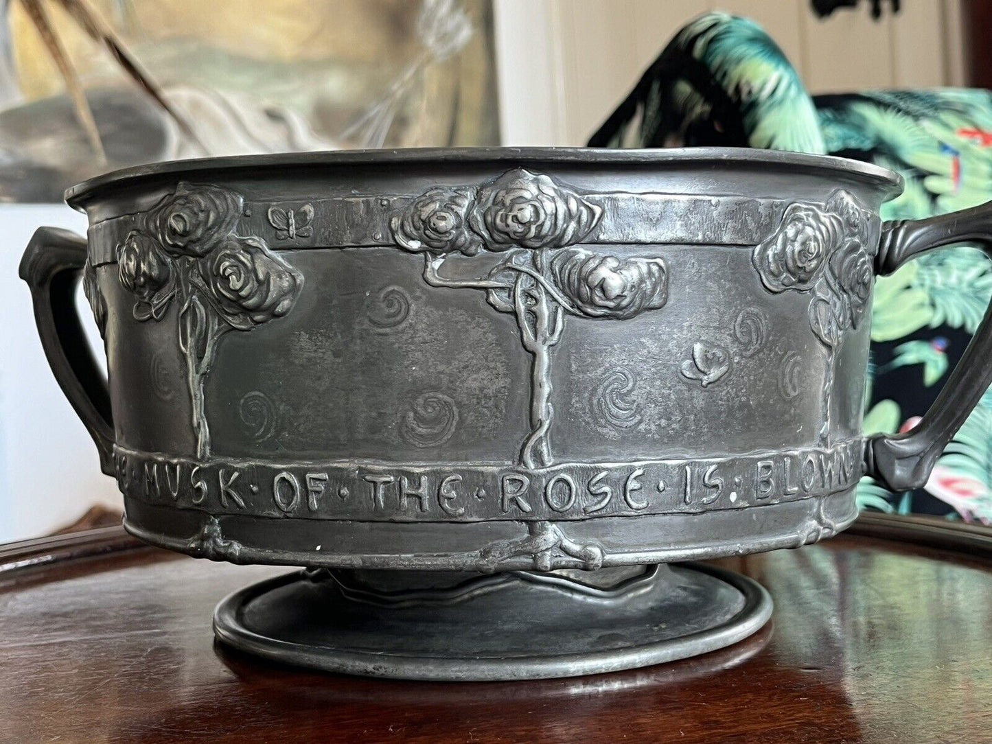 Liberty & Co Tudric Arts & Crafts 2 Handle Pewter Rose Bowl By David Veasey