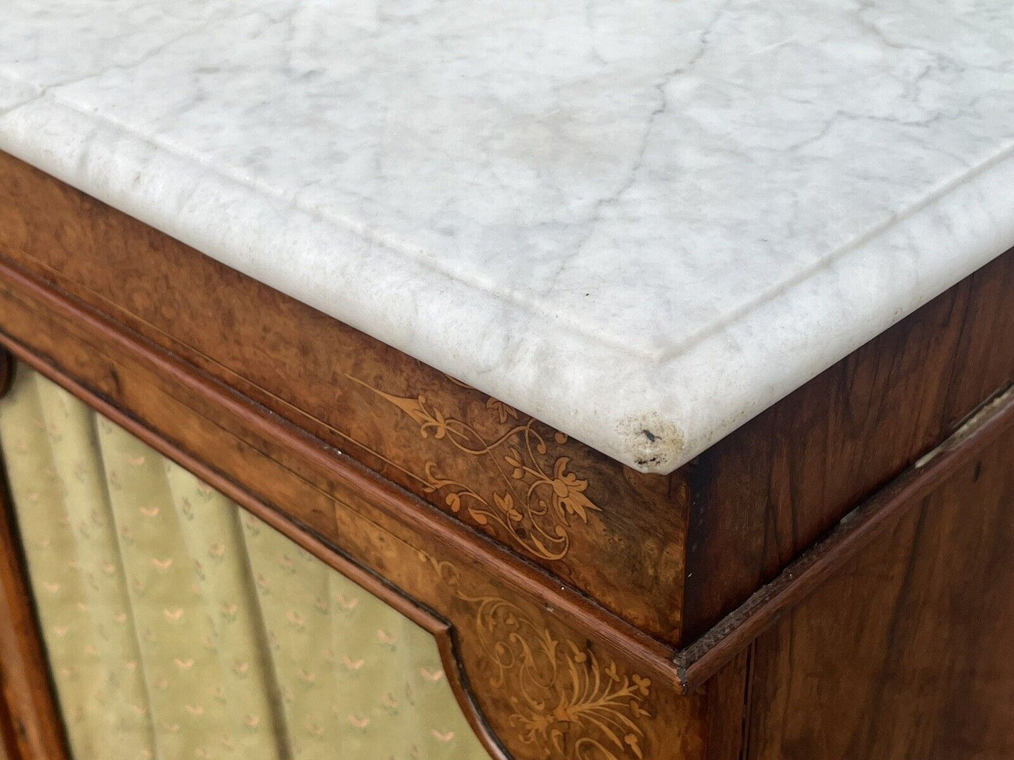 Victorian Walnut Pier Bookcase, Display Cabinet, Credenza With White Marble Top