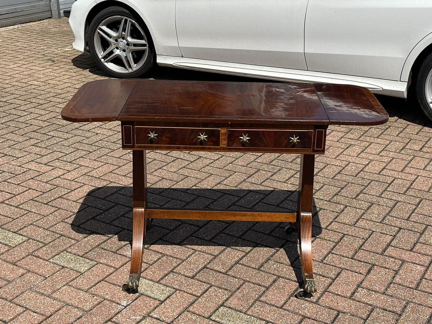 Antique Regency Inlaid Mahogany Sofa Table, Side Table, Console Table, Drawers