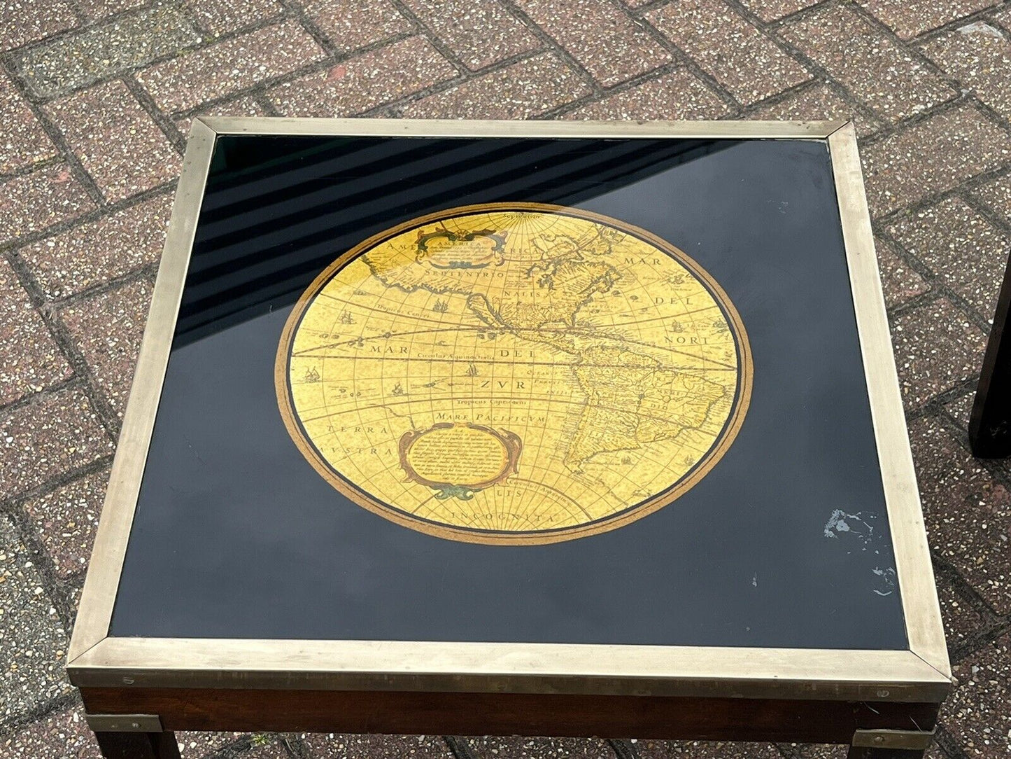 Pair Of Military Style Brass Bound Map Coffee Tables, Lamp Tables, Side Tables