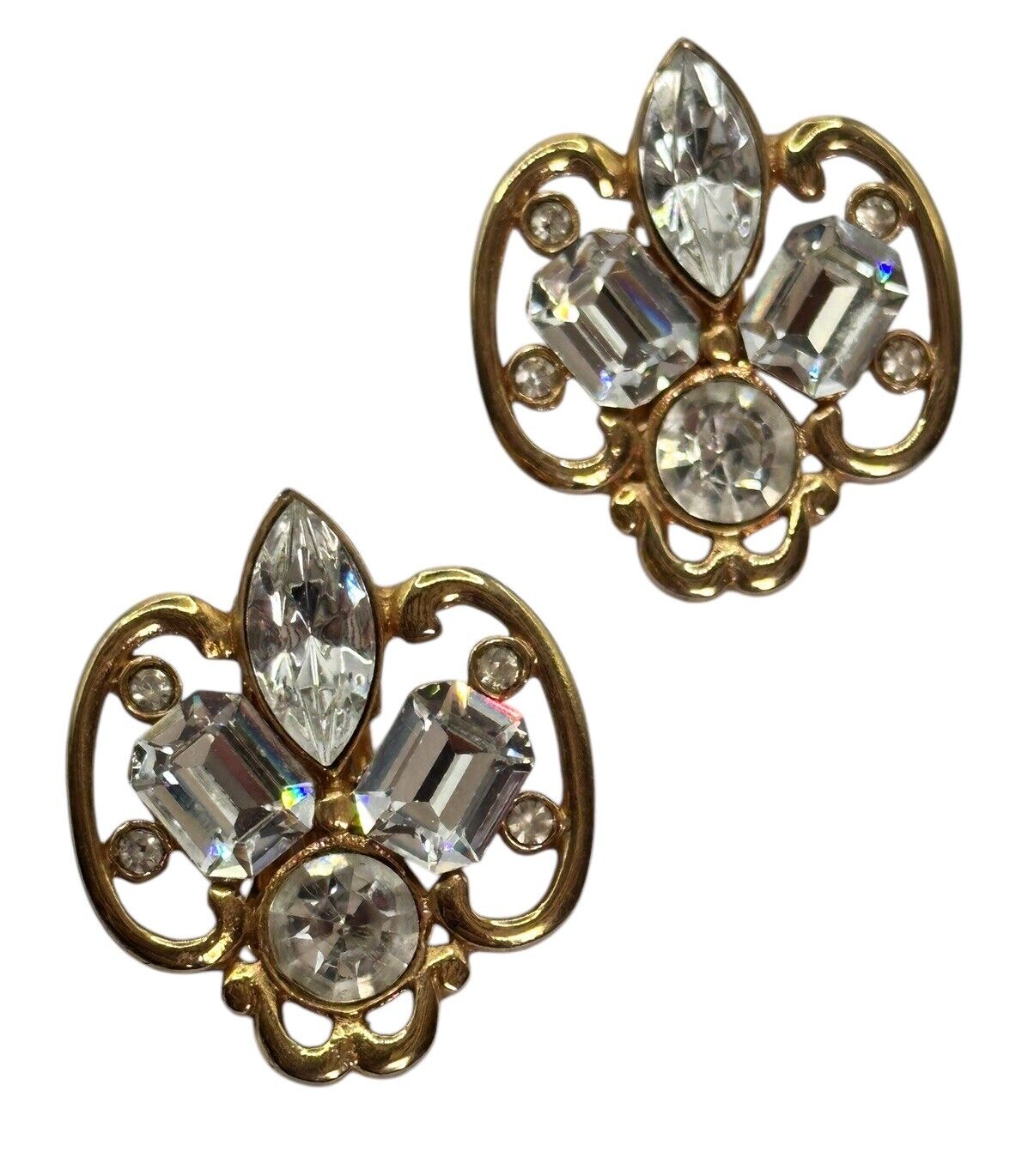 Vintage Gold Plated Diamanté Clip On Earrings