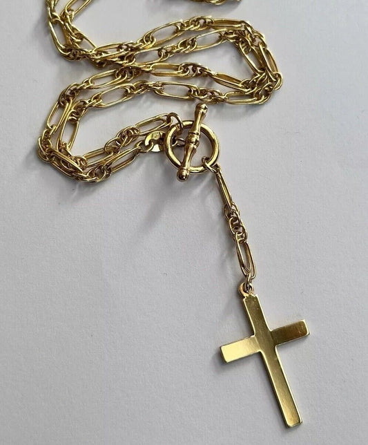 Vintage 9ct Gold Fob Chain T-Bar Cross Crucifix Necklace