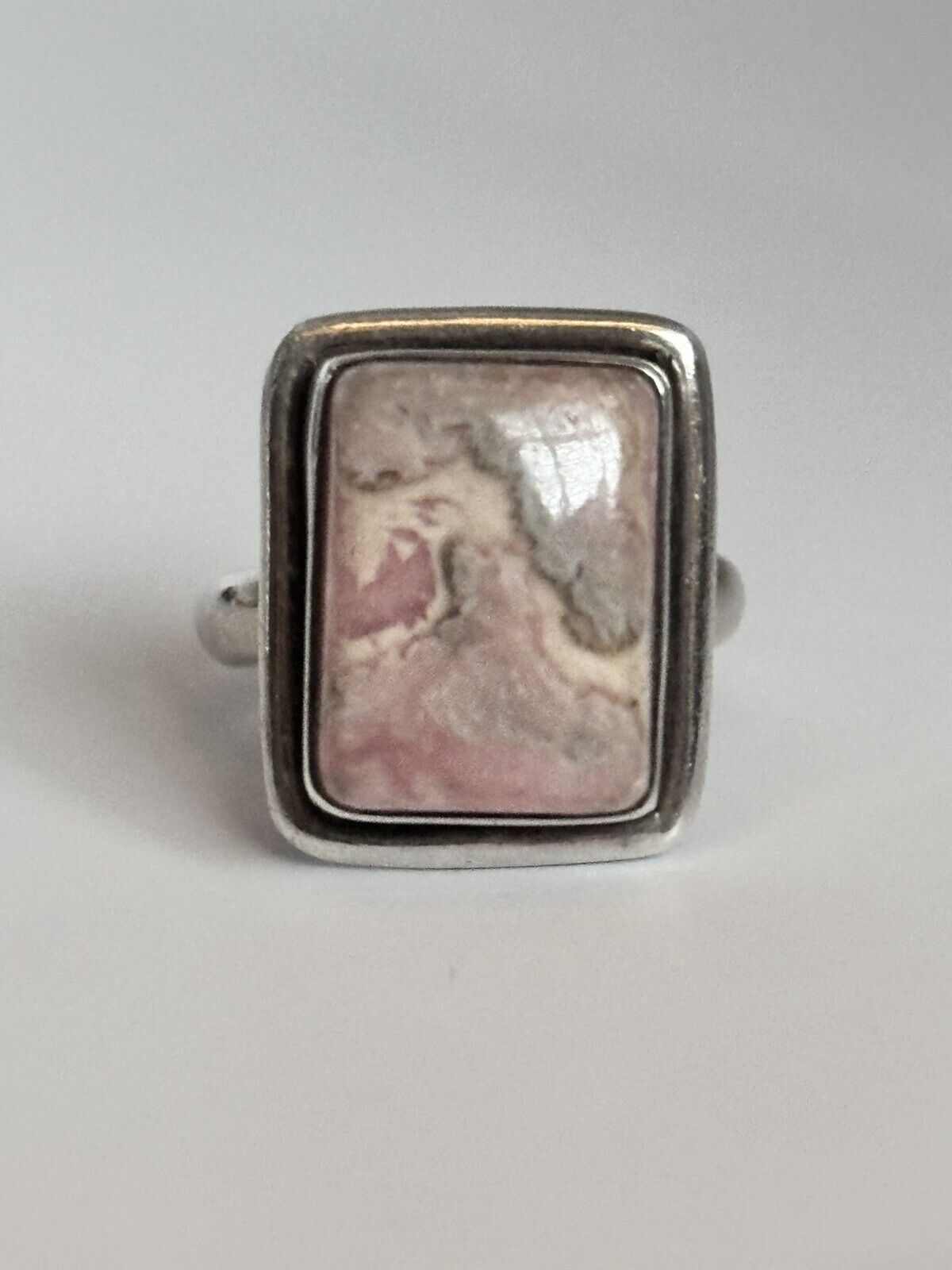 Vintage Silver 925 Pink Rhodochrosite Natural Stone Ring