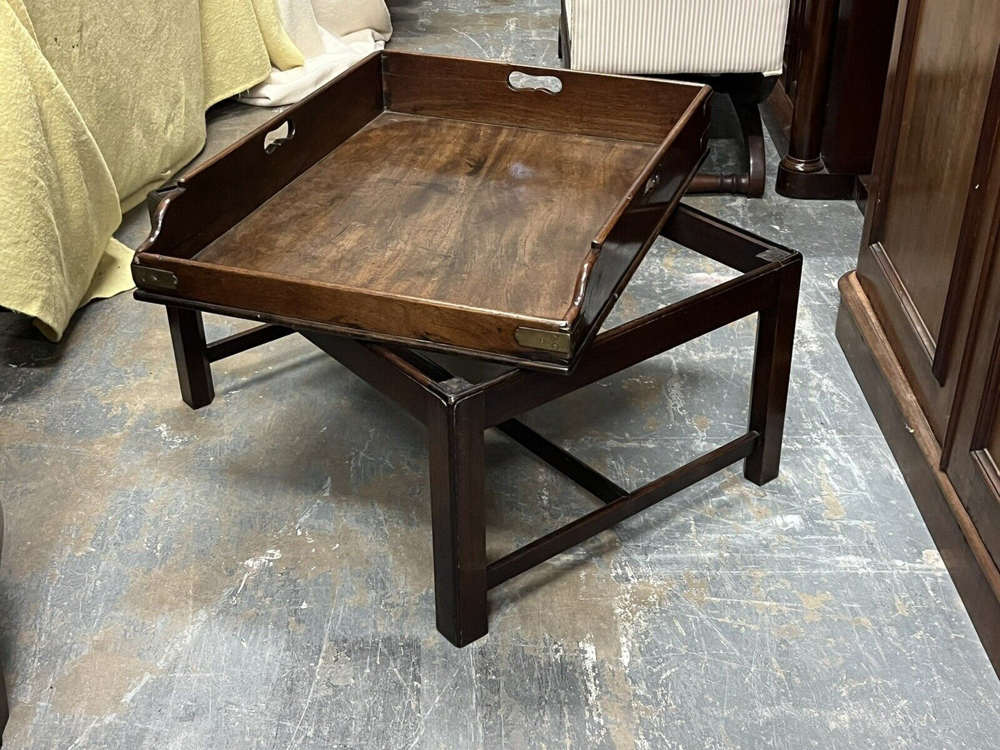 Antique Mahogany Lift Of Butlers Tray On Stand