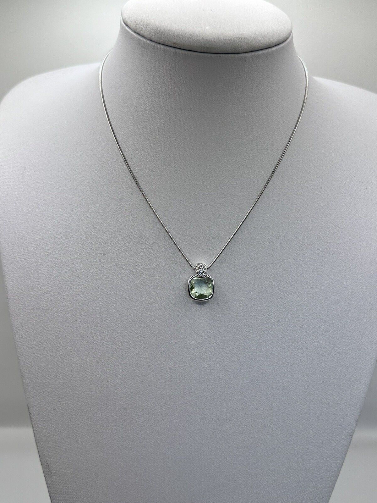 Statement Rhodium Plated Necklace Made With Green Clear Swarovski Crystals