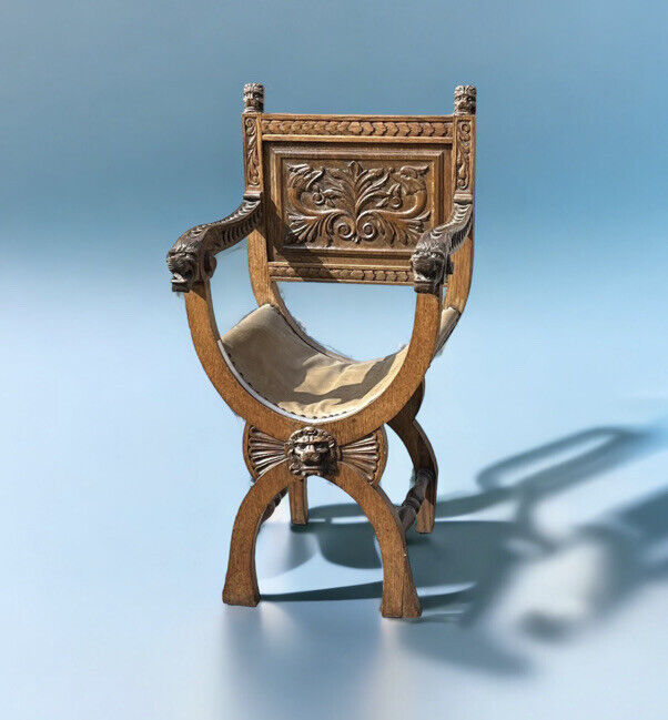 Edwardian Carved  Oak Chair, With Carved Lion Heads Decoration