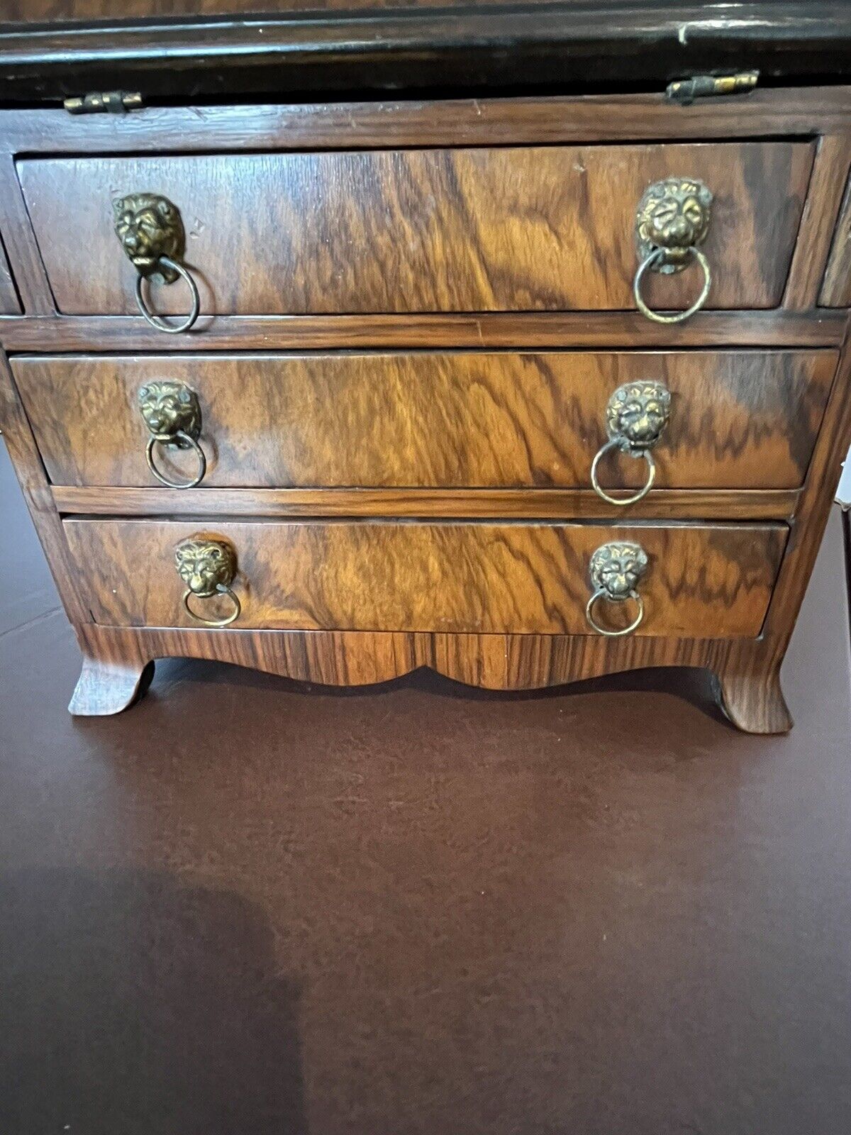 Miniature Apprentice Piece Walnut Bookcase Bureau, Fitted Interior.