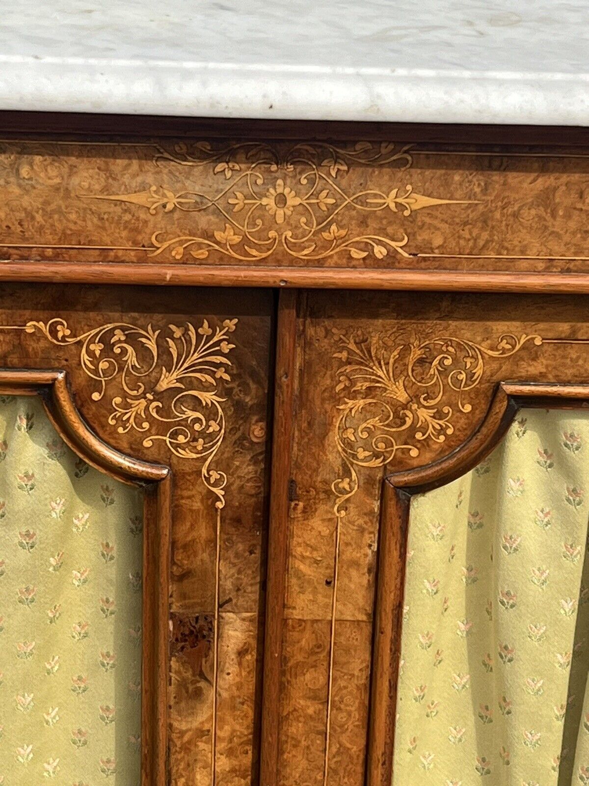 Victorian Walnut Pier Bookcase, Display Cabinet, Credenza With White Marble Top