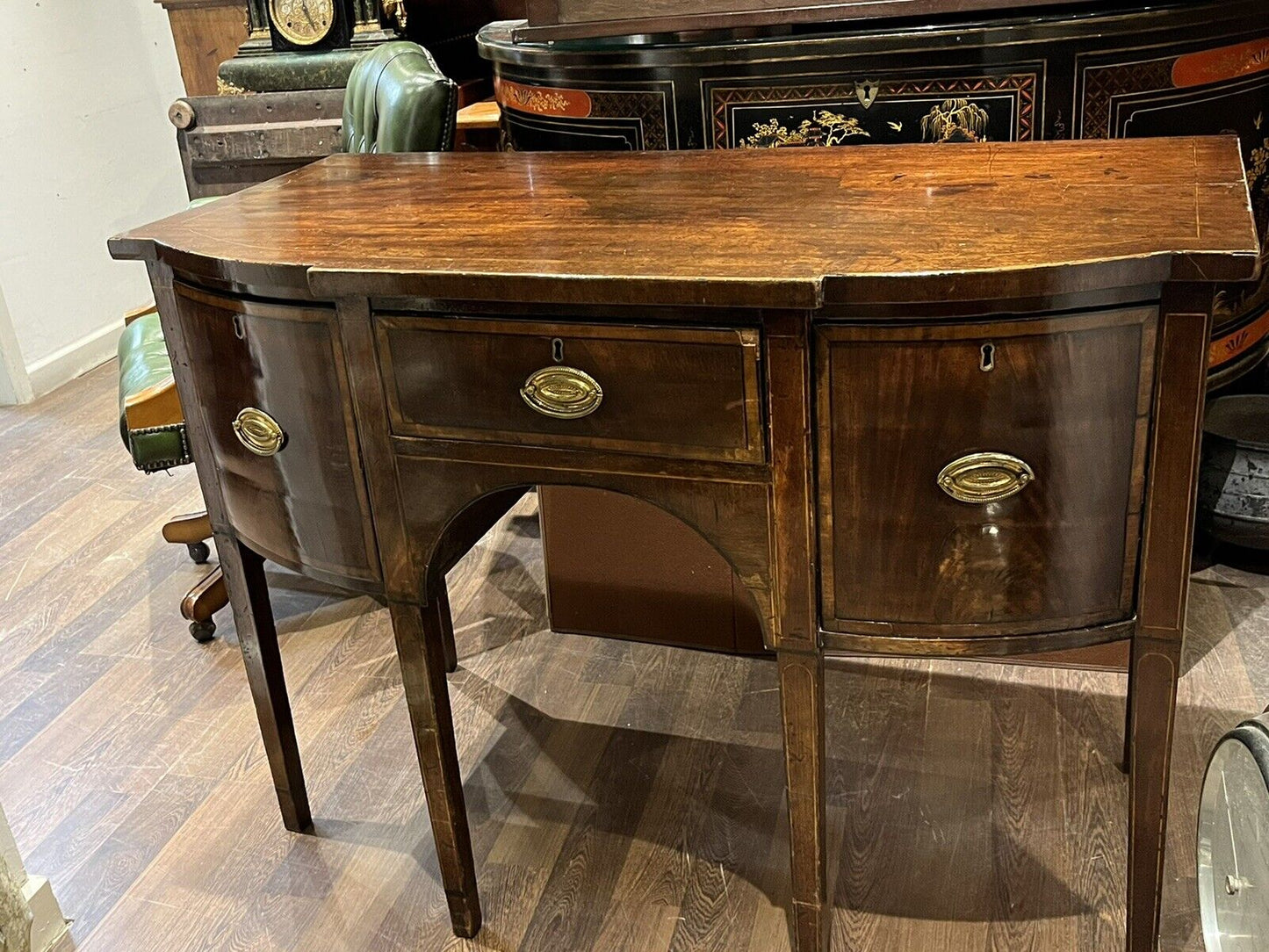 Georgian Inlaid Mahogany Sideboard. Small Proportions. Brass Handles.