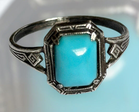 Vintage Silver Tone Faux Turquoise Ring