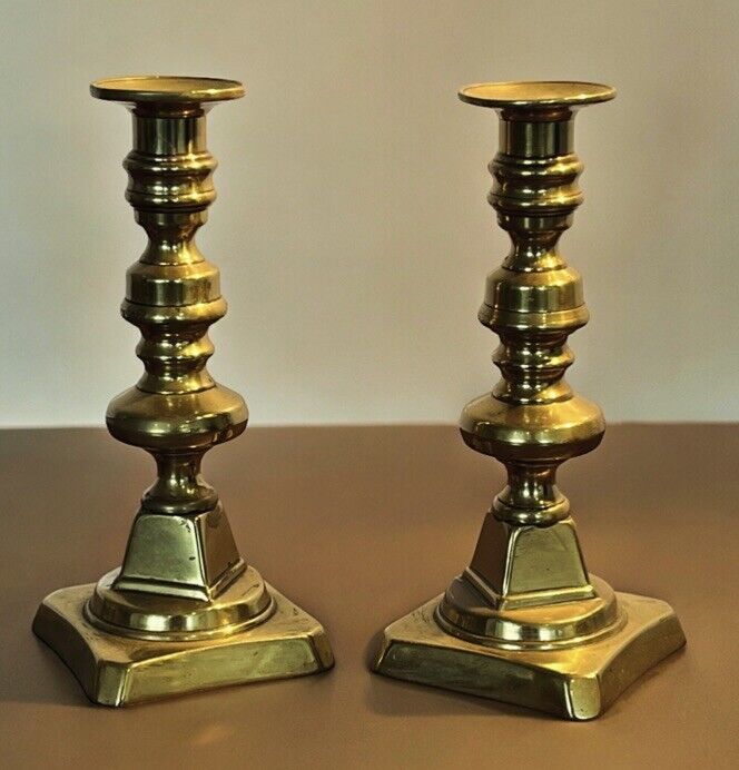 Georgian Antique Brass Candlesticks.