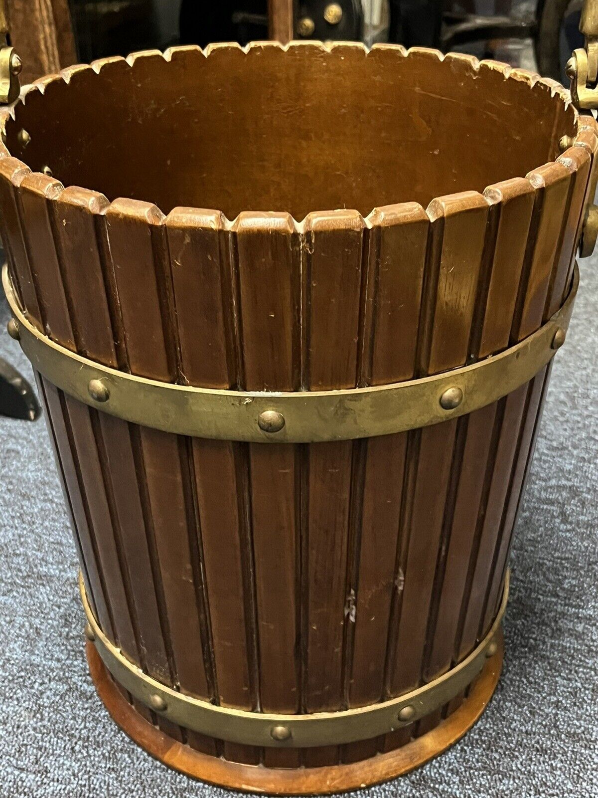 Peat Bucket, Brass Bound & Mahogany. Log Bucket