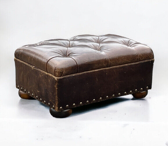 Large Brown Leather Foot Stool.