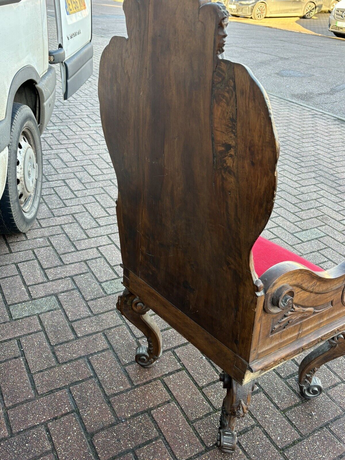 Antique Walnut Country House Library Armchair. Carved Mythical Figures.