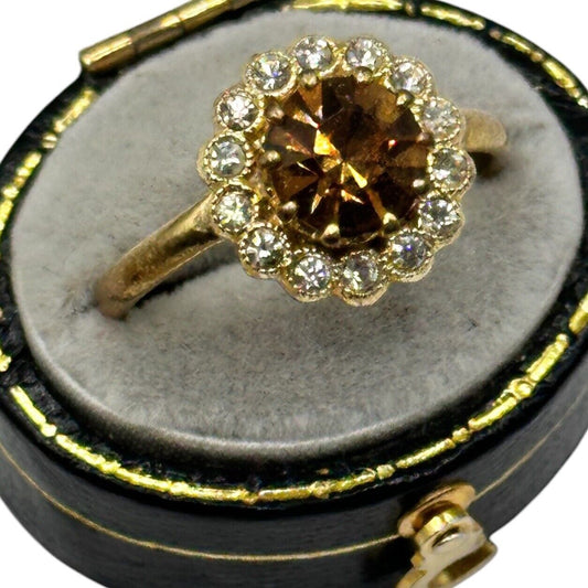 Vintage Gold Tone Paste Flower Ring