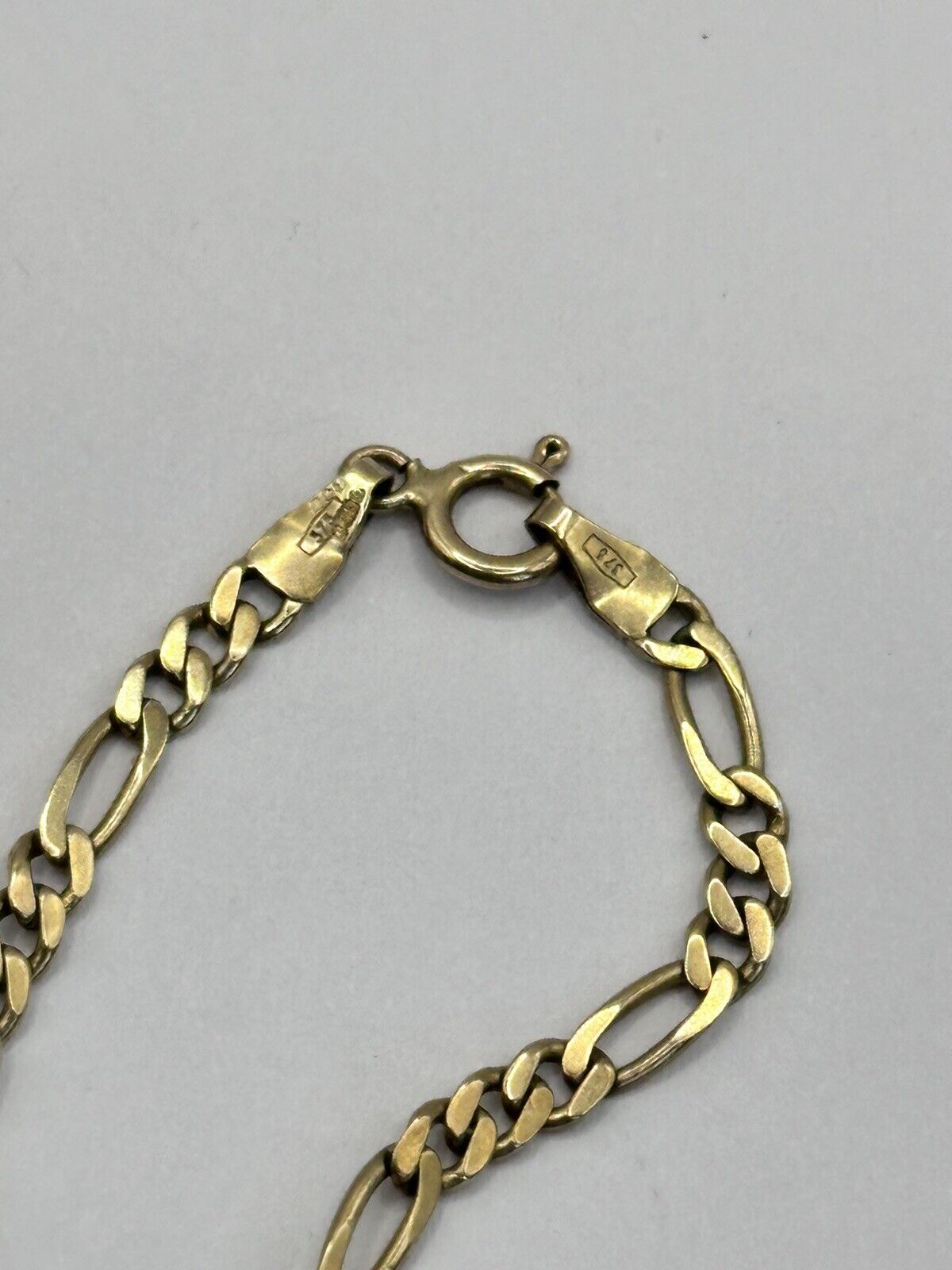 Vintage 9ct Gold Heart Figaro Chain Bracelet 7.89g