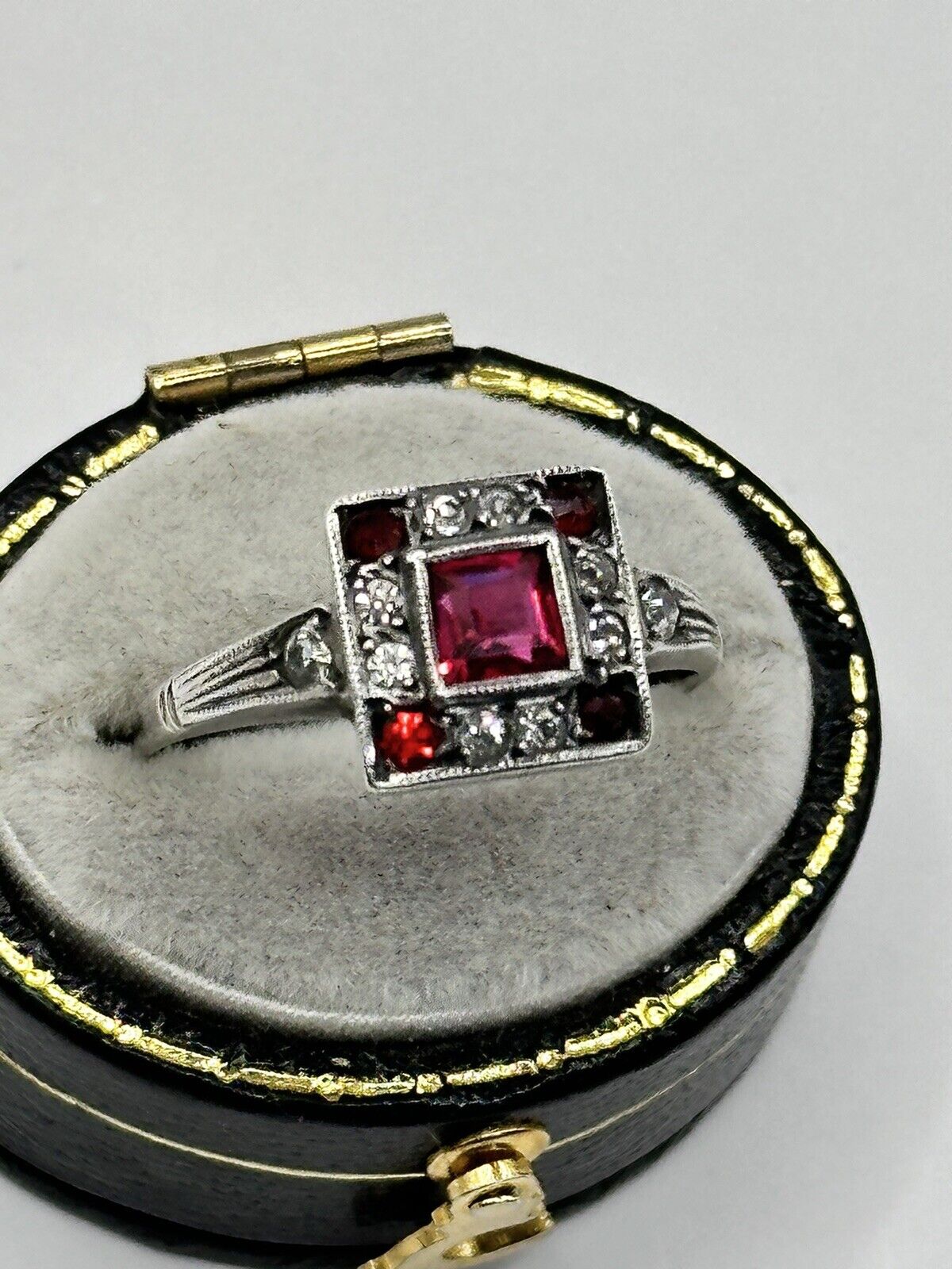 Art Deco 9ct Gold Silver 925 Red Clear Paste Ring