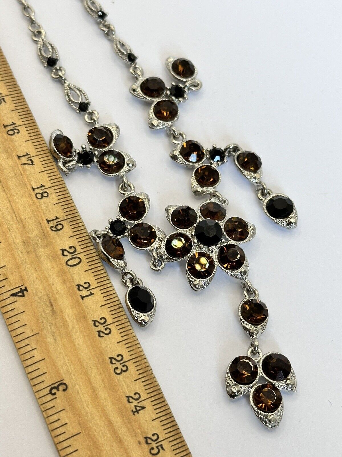 Vintage Silver Tone Brown Stone Statement Necklace