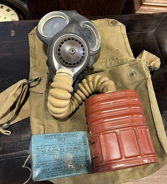 1942 Dated Gas Mask With Tin Of No 5 Ointment