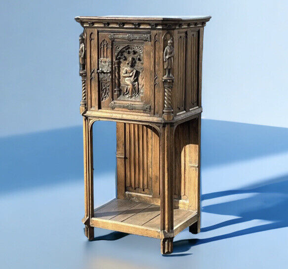 Drinks Cabinet, In Oak With Fine Carved Figures Of Knights & A Maiden.