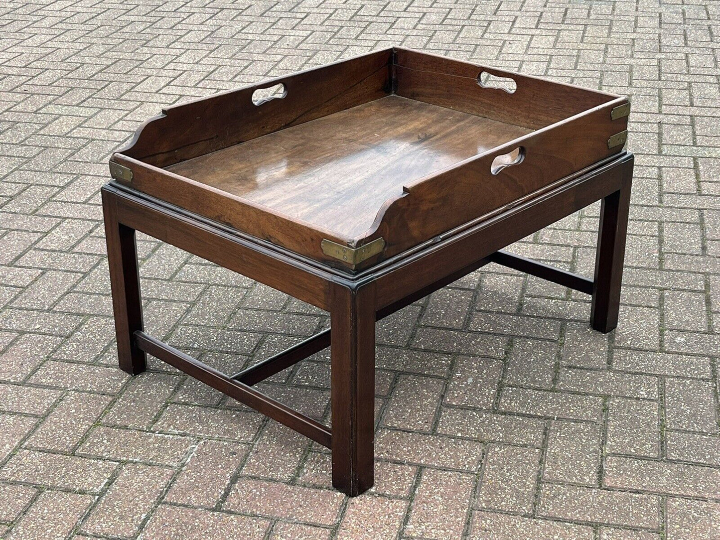 Antique Mahogany Lift Of Butlers Tray On Stand