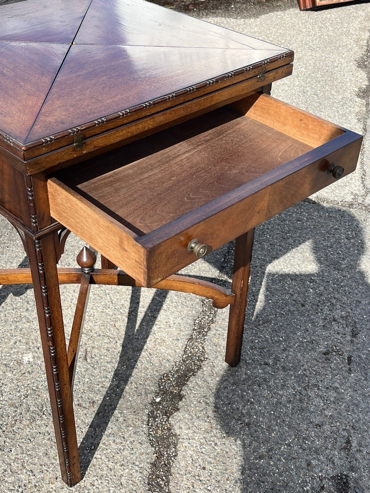 Victorian Games Table , Green Baized Playing Area with Counter Holders