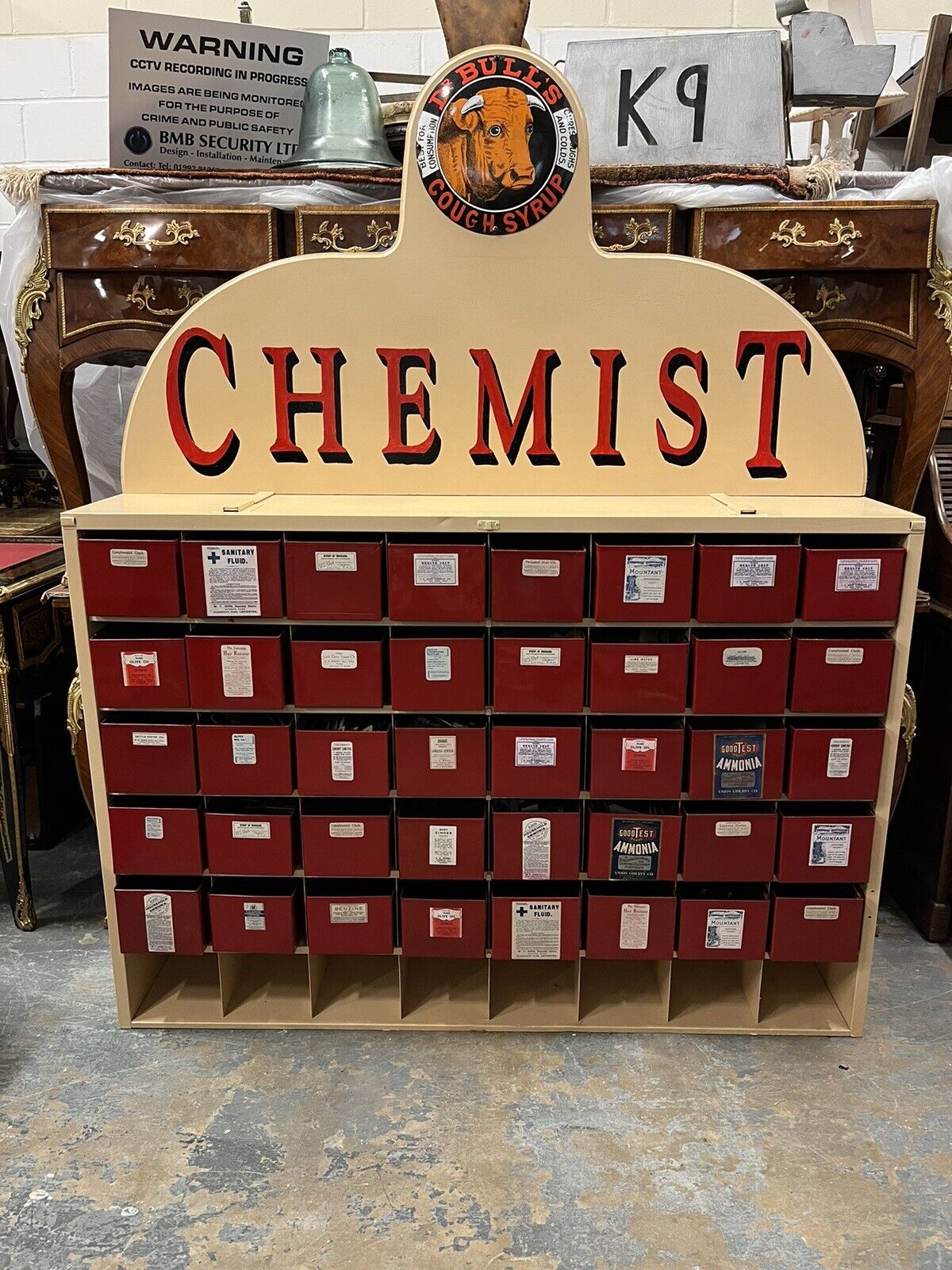 Large Chemists Bank Of Drawers, Lots Of Storage. 40 Deep Metal Drawers