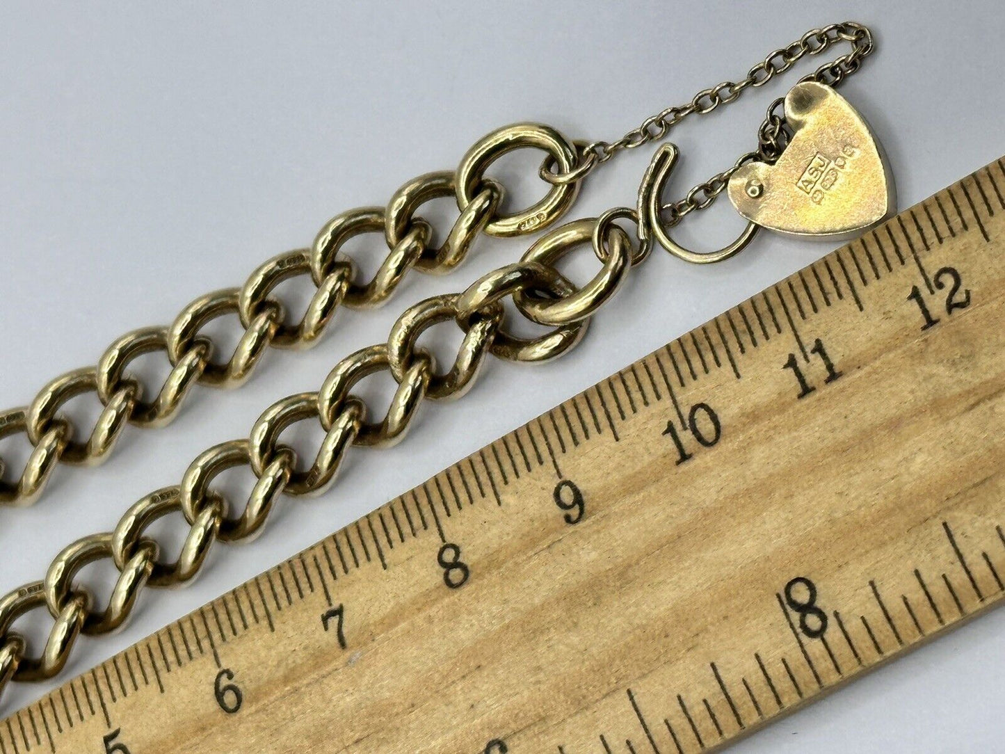 Vintage 9ct Gold Heart Padlock Bracelet With Sausage Dog Charm 28.51g