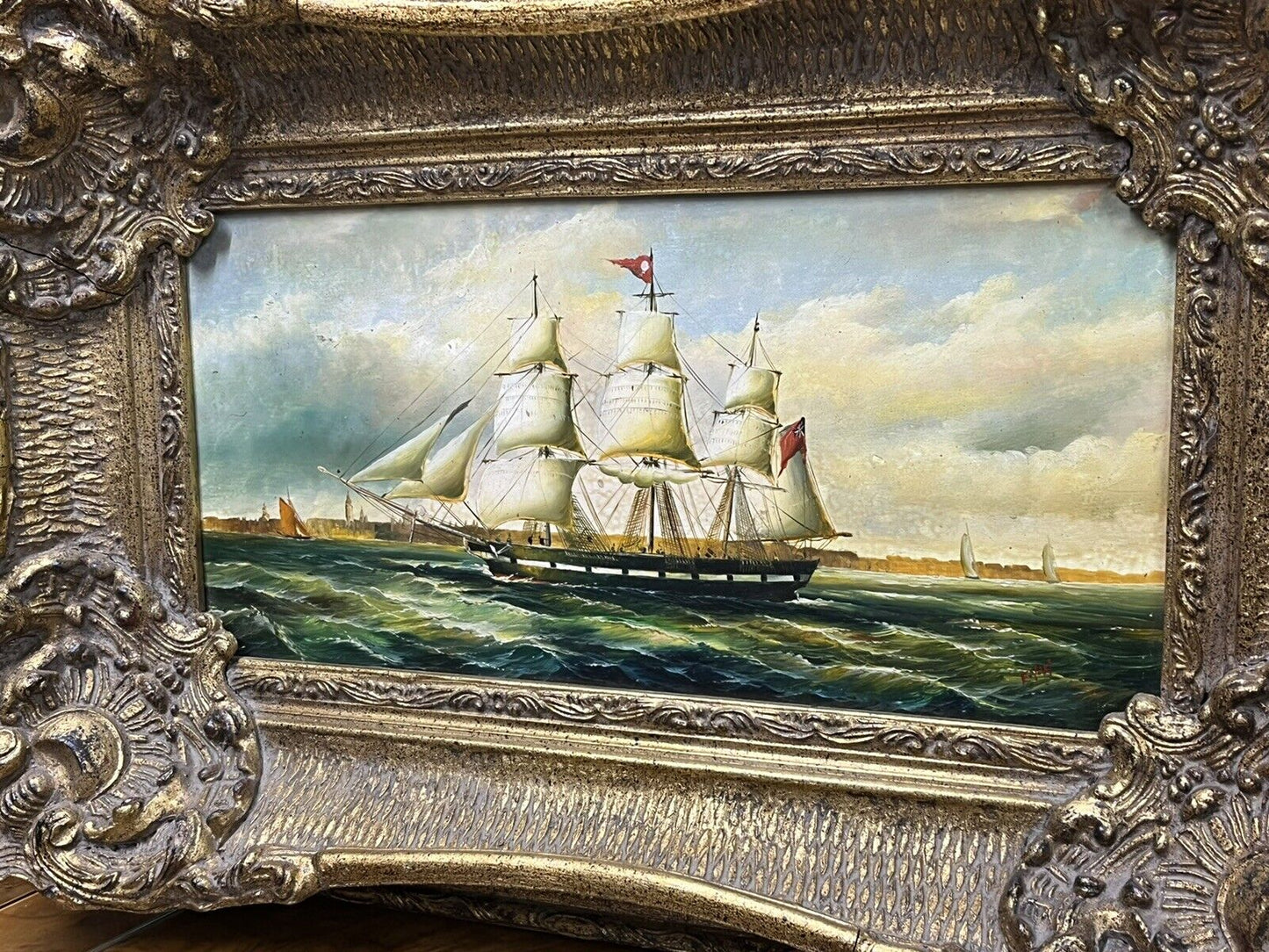 Maritime Oil On Board In Gold Gilt Frame