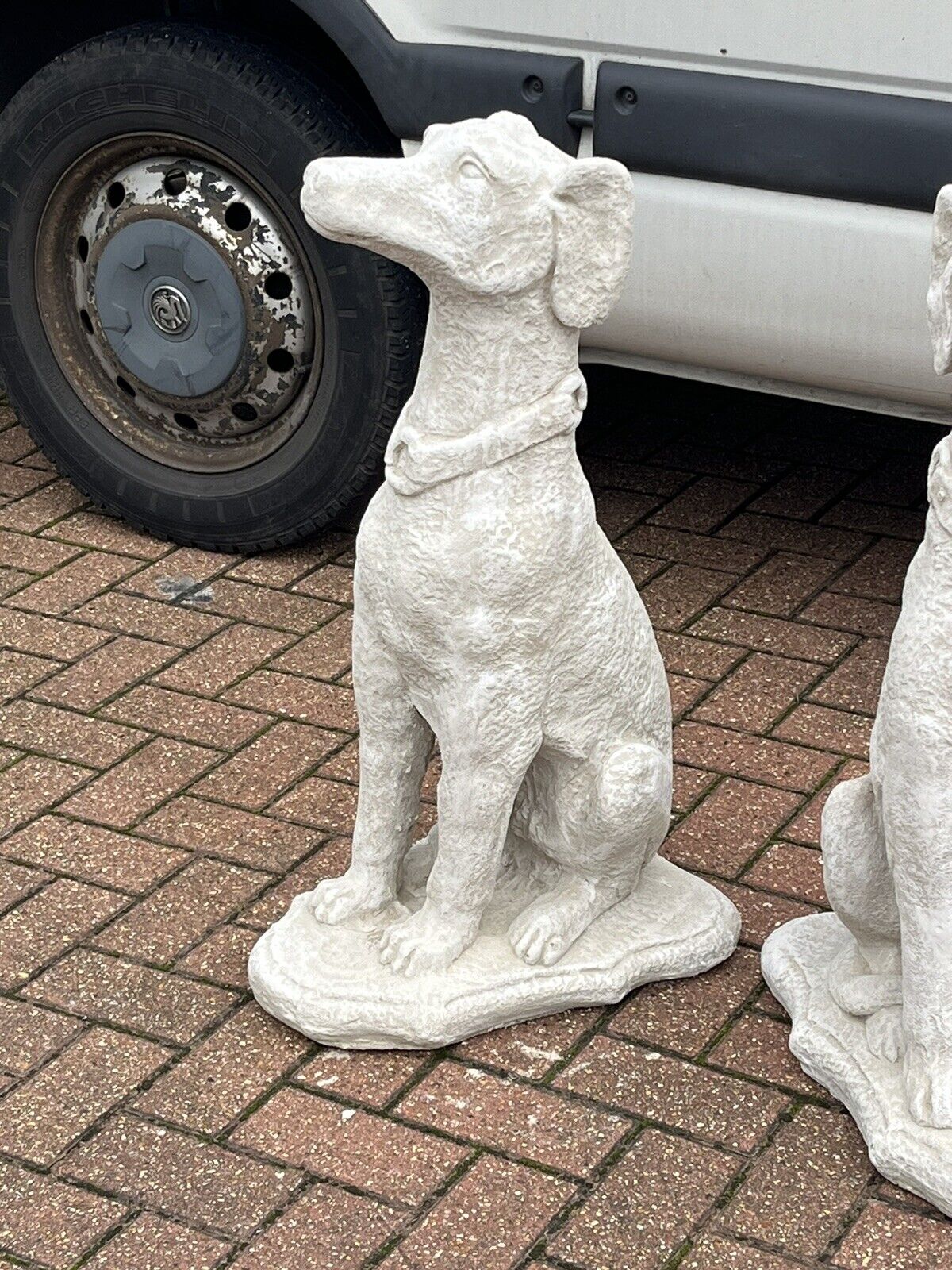 Life Size Pair Of Garden Seated Dog Statues, Great Look. Very Heavy.